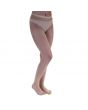 Beige nylon toe tights with sheer finish and reinforced waistband, one size fits most.