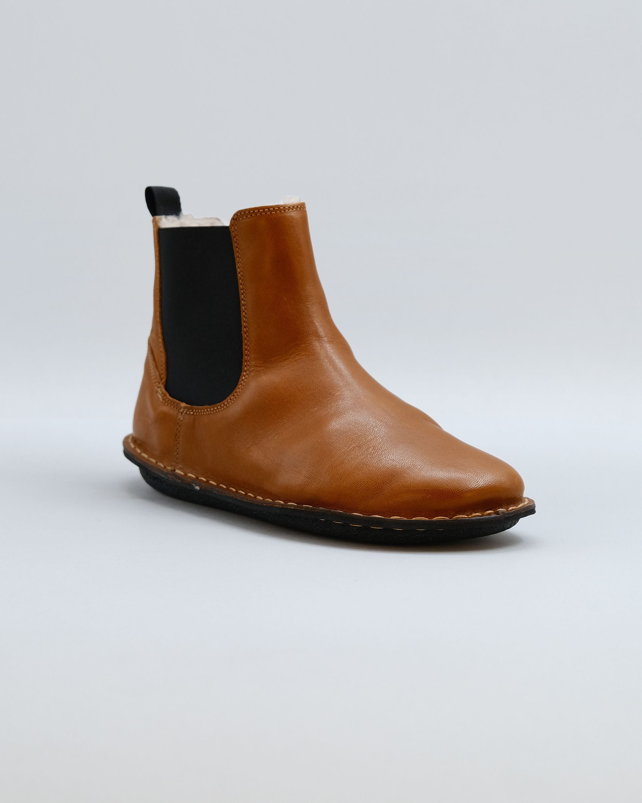 HELSINKI Leather Cognac Brown Shearling