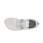 White Altra Solstice XT3 athletic shoe with mesh upper, cushioned sole, and reflective accents, top view.