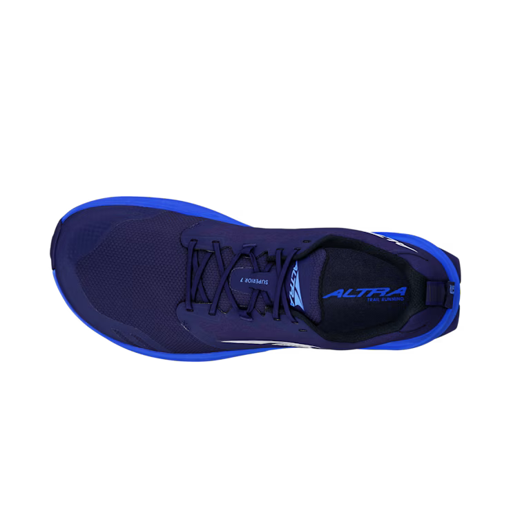 Dark blue Altra men's running shoe with breathable mesh upper and minimalist design.