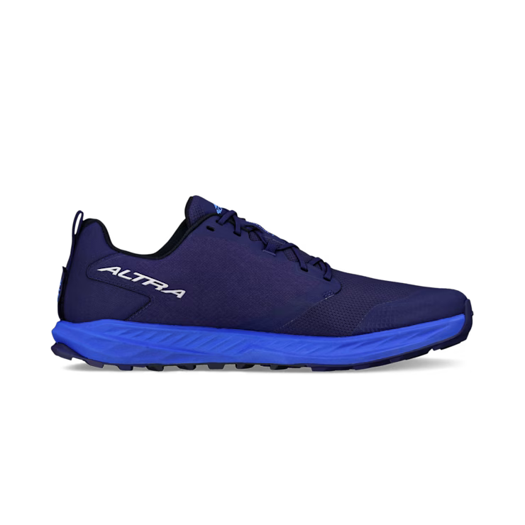 Dark blue Altra Superior 7 men's running shoe with blue sole and branded heel detail.