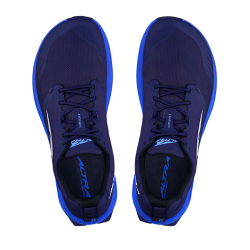 Dark blue Altra men's athletic shoes with black laces and Ultra logo on tongue and insole.