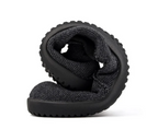 Grey recycled slip-on sneaker folded to showcase flexible, textured sole and knit upper.