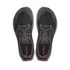 Black and gray Altra Men's Superior 7 running shoes with gray laces and red logo accents, top view.