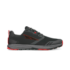 Black and gray Altra Superior 7 men's trail running shoe with red accents and logo.