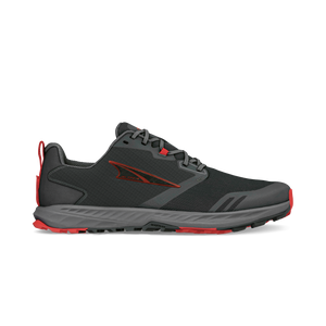 Black and gray Altra Superior 7 men's trail running shoe with red accents and logo.