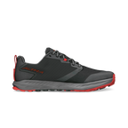 Black and gray Altra Superior 7 athletic shoe with red accents and cushioned sole.