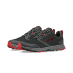 Black and gray Altra Superior 7 athletic shoes with red accents and rugged soles.