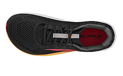 Black mesh Altra Escalante Racer 2 running shoe with reflective detailing and cushioned white sole.