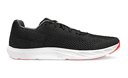 Altra Women's Escalante Racer 2 black breathable mesh running shoe with white sole and subtle red accents.