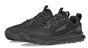 Black Altra Women's Lone Peak 9 Wide trail running shoes with rugged soles and breathable mesh upper.