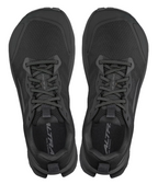 Black Altra Lone Peak 9 Wide trail running shoes with mesh upper and cushioned soles, top view.