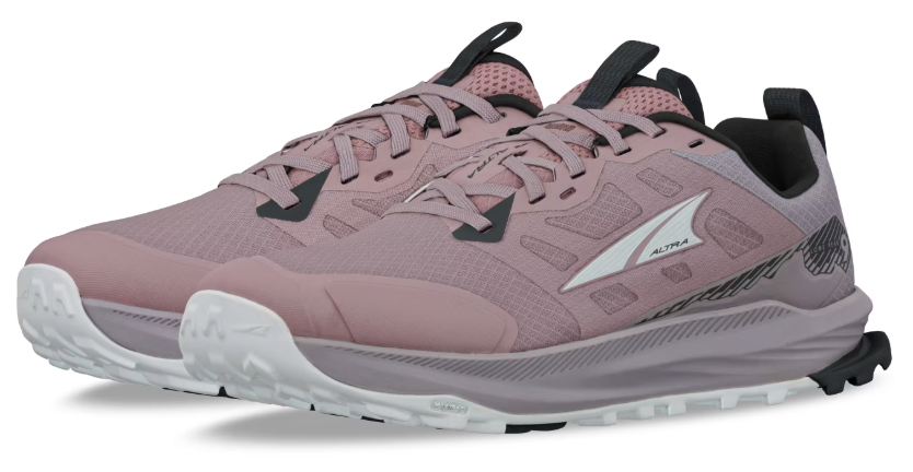 Purple Altra Lone Peak 9 Wide trail running shoes with black accents and white midsoles.