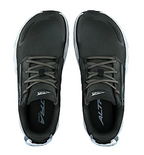 Black and blue Altra Superior 6 women's running shoes with gray laces and white soles viewed from above.