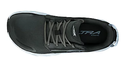 Black and blue Altra Women's Superior 6 running shoe with padded collar and laces, top view.