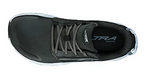 Black and blue Altra Women's Superior 6 running shoe with padded collar and laces, top view.