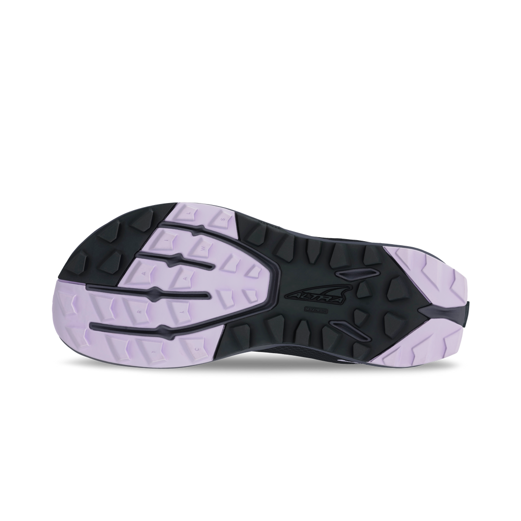 Black and lavender rubber sole of Altra Women's Superior 7 trail running shoe with textured grip pattern.