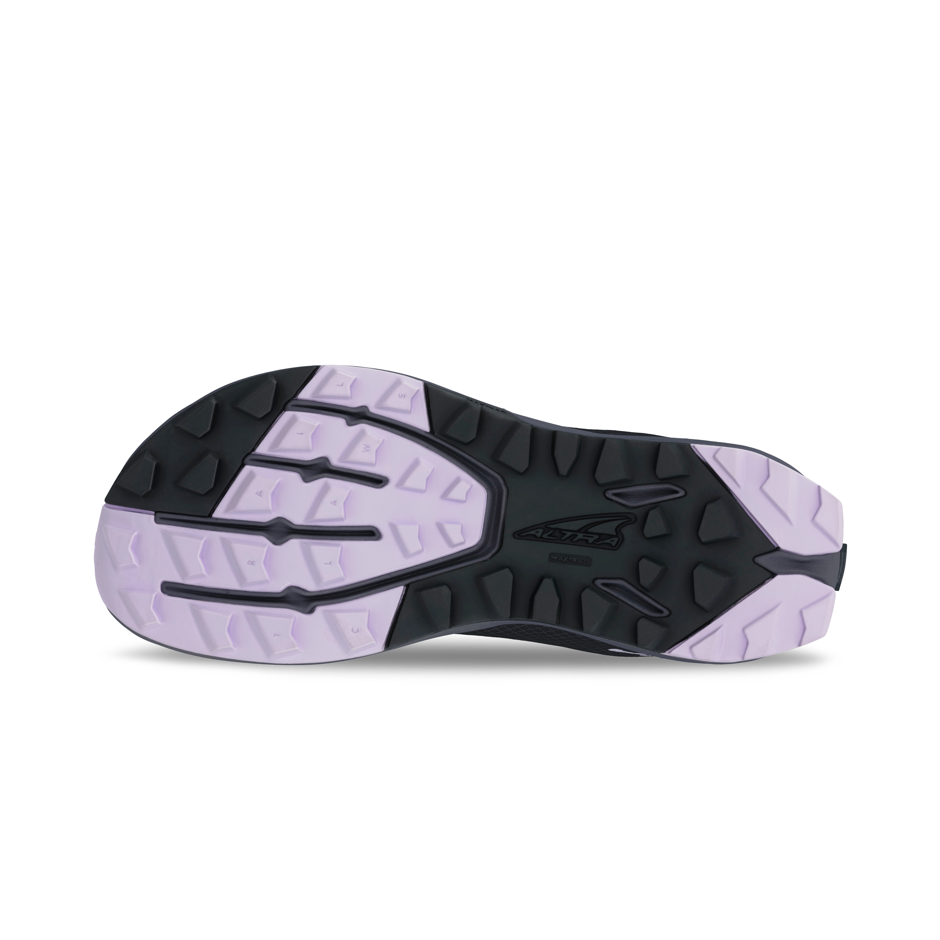 Black and lavender rubber sole of Altra Women's Superior 7 trail running shoe with textured grip pattern.
