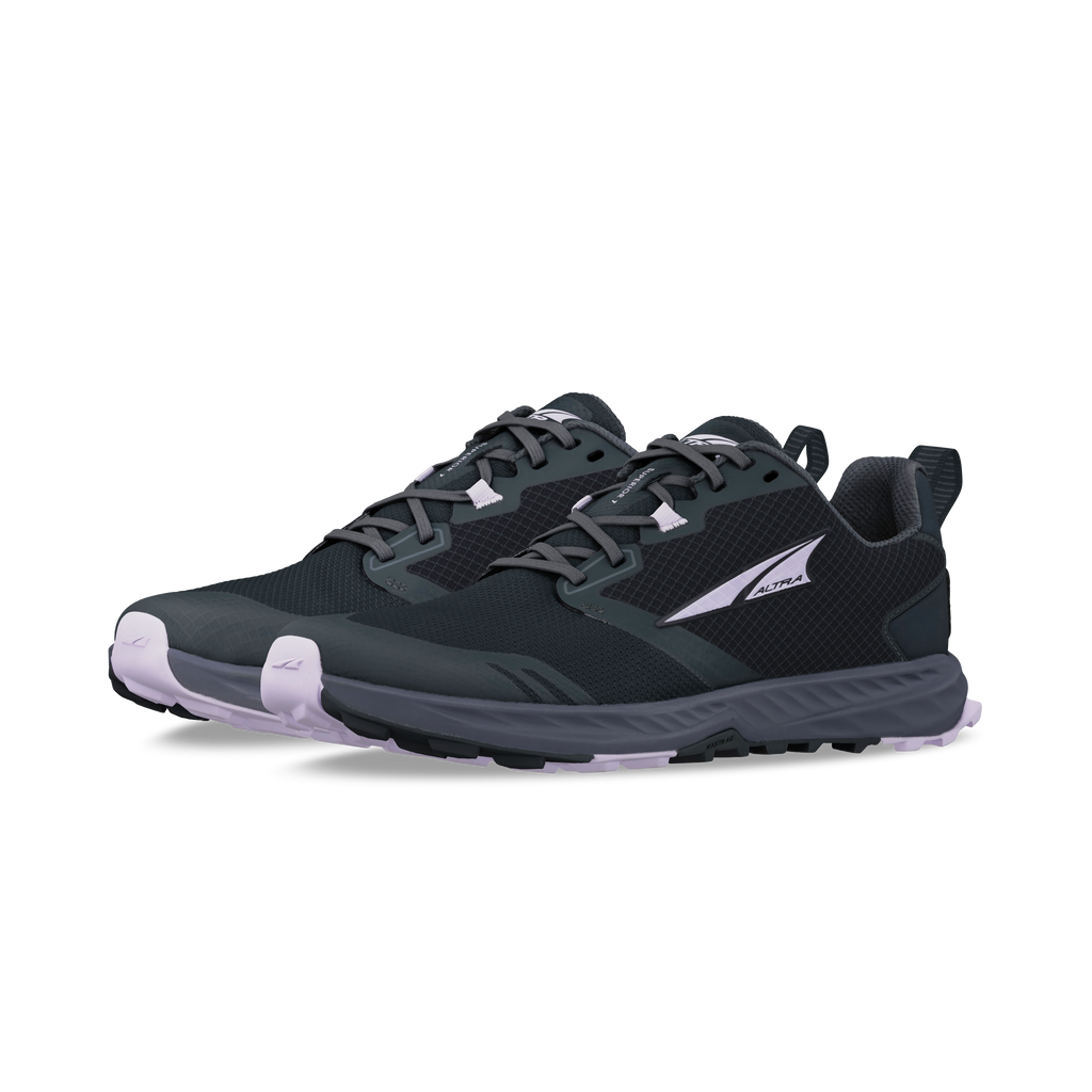 Black and gray trail running shoes with white Altra logo and cushioned soles.