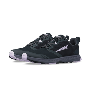 Black and gray trail running shoes with white Altra logo and cushioned soles.