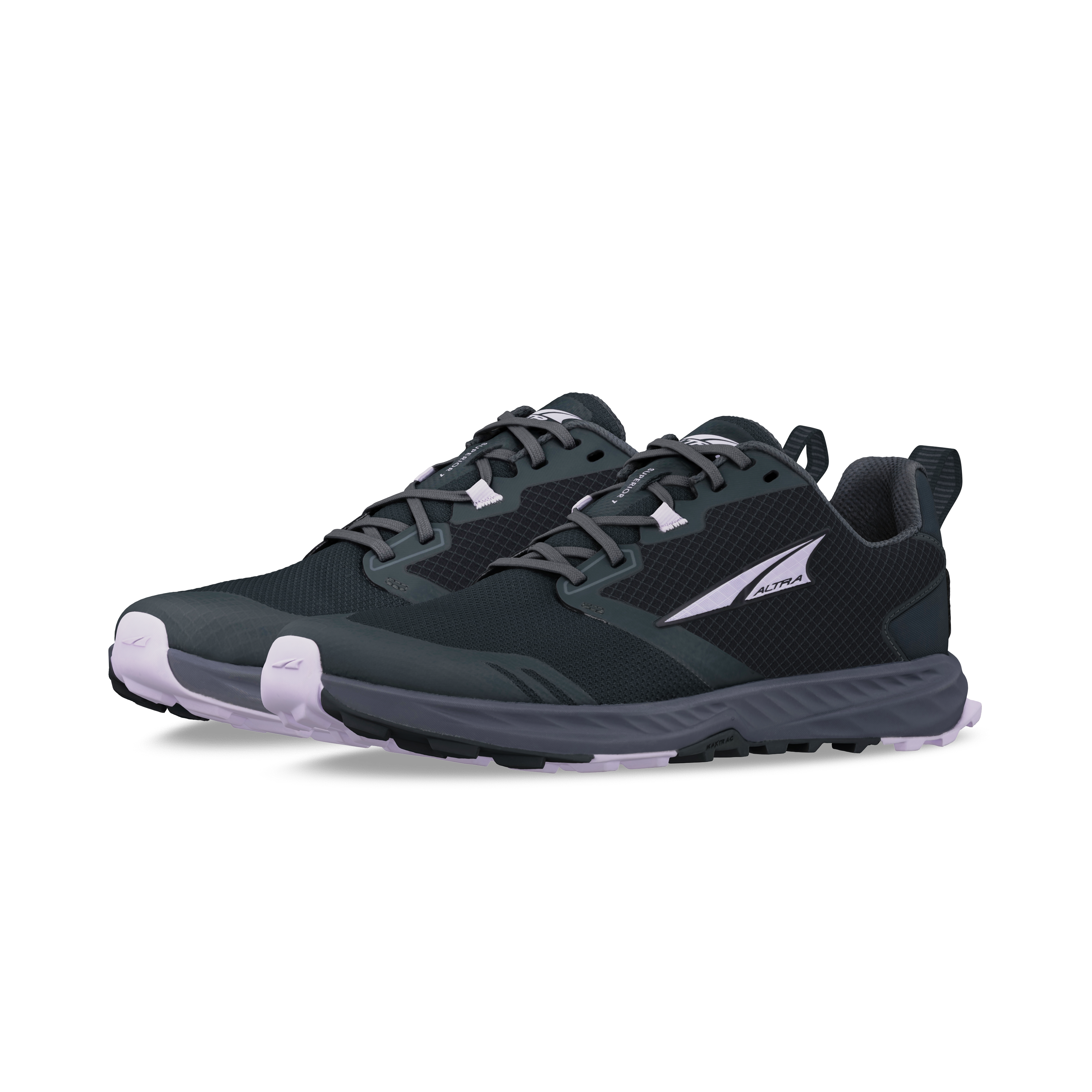 Black and gray trail running shoes with white Altra logo and cushioned soles.