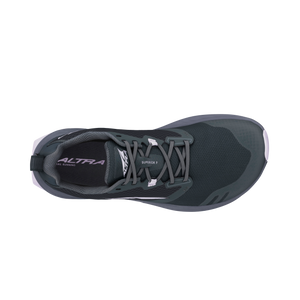 Black Altra Women's Superior 7 running shoe with breathable mesh upper and lace-up closure, top view.