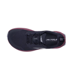 Dark blue Altra Superior 7 athletic shoe with black laces and purple sole edge, top view.