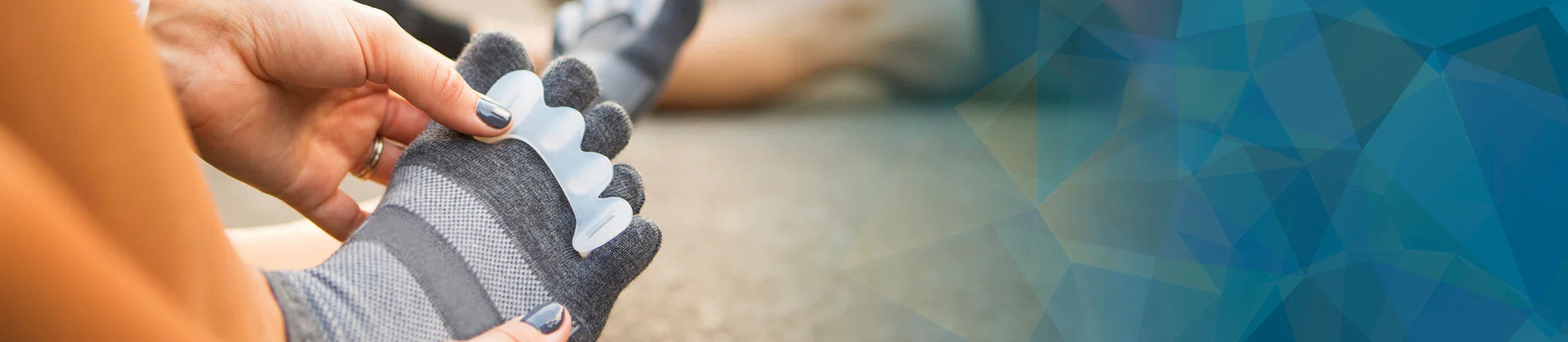 Banner image with Correct Toes Original over Toe Socks
