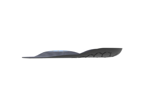 Black and blue 3/4-length contoured insole with arch support and textured heel section.