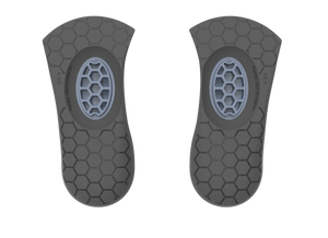 Pair of black and gray Biopods Next Generation 3/4-length Stimsoles insoles with honeycomb texture and central cushioning.