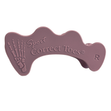 Mauve Correct Toes SPORT toe spacer with skeletal foot design and right foot indicator.