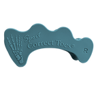 Blue Correct Toes SPORT toe spacer with embossed foot bone design and right foot indicator.