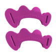 Pair of plum-colored Correct Toes original toe spacers with rounded edges and three toe slots each.