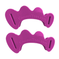 Pair of plum-colored Correct Toes original toe spacers with rounded edges and three toe slots each.