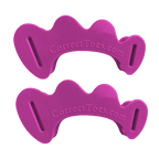 Pair of plum-colored Correct Toes original toe spacers with rounded edges and three toe slots each.