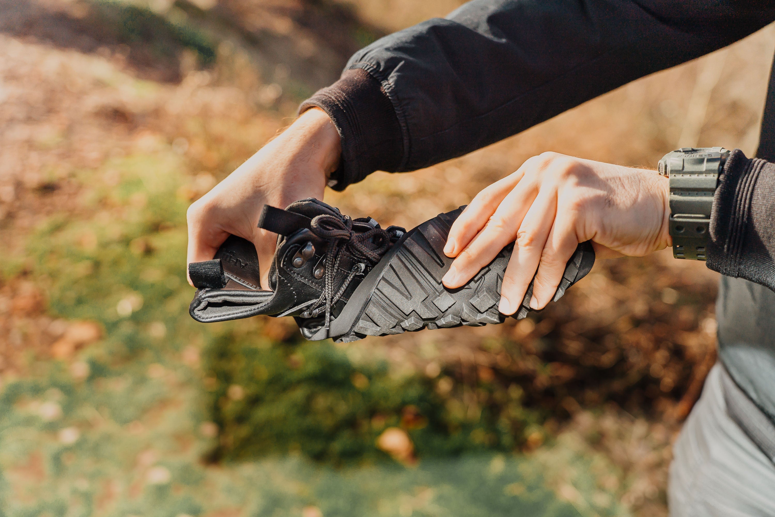 Hiker black barefoot ankle trekking boots