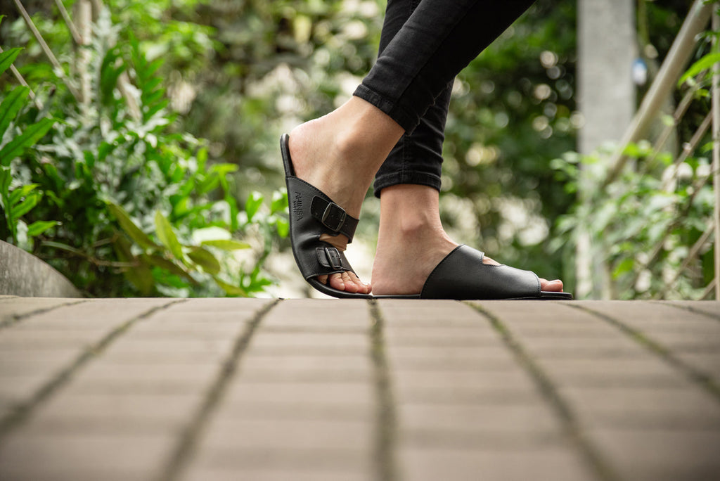 barefoot slip-on sandals black