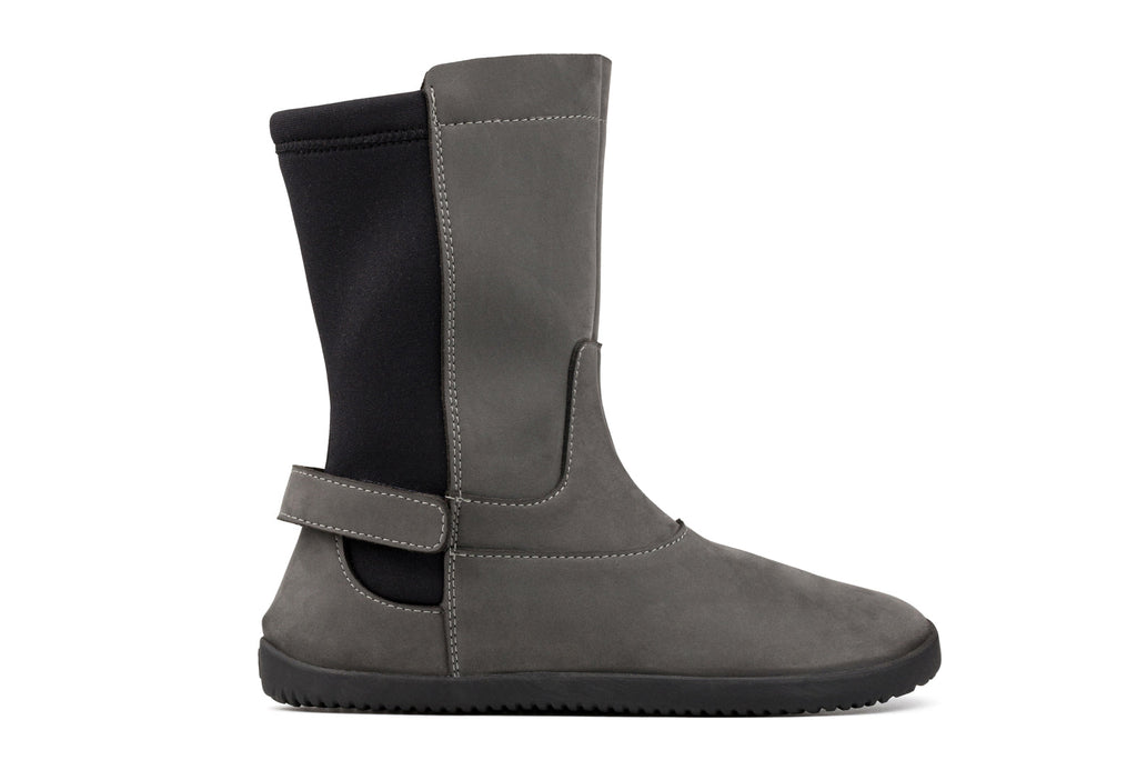 barefoot grey nubuck mid-calf boots