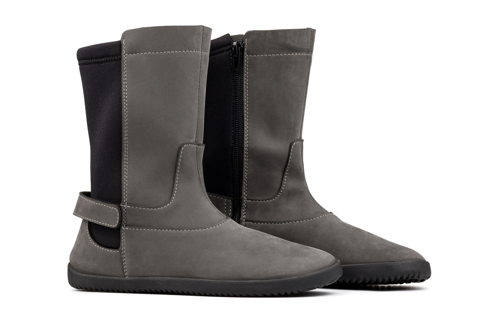 barefoot grey nubuck mid-calf boots