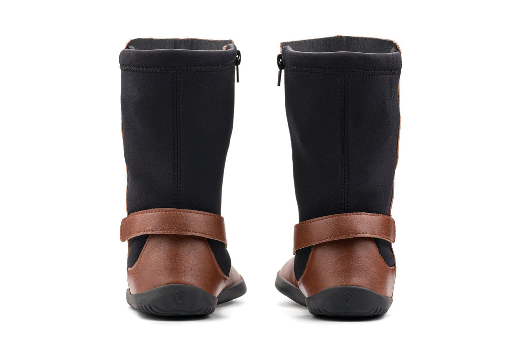 barefoot brown mid-calf boots
