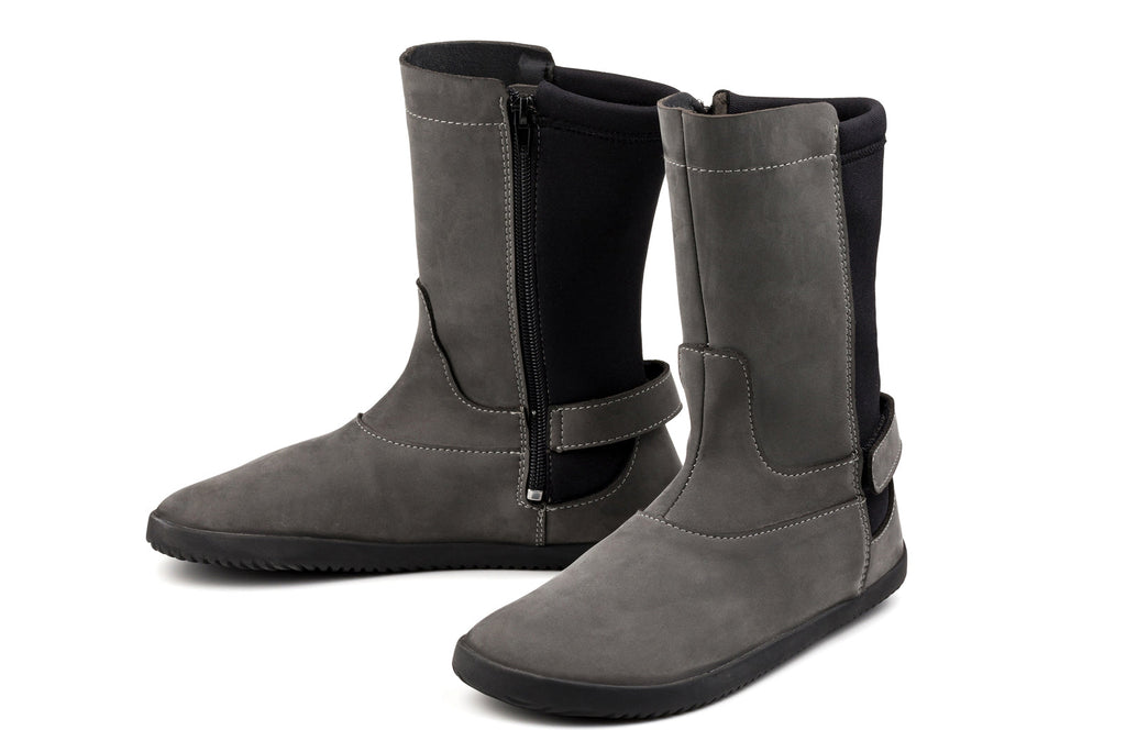 barefoot grey nubuck mid-calf boots