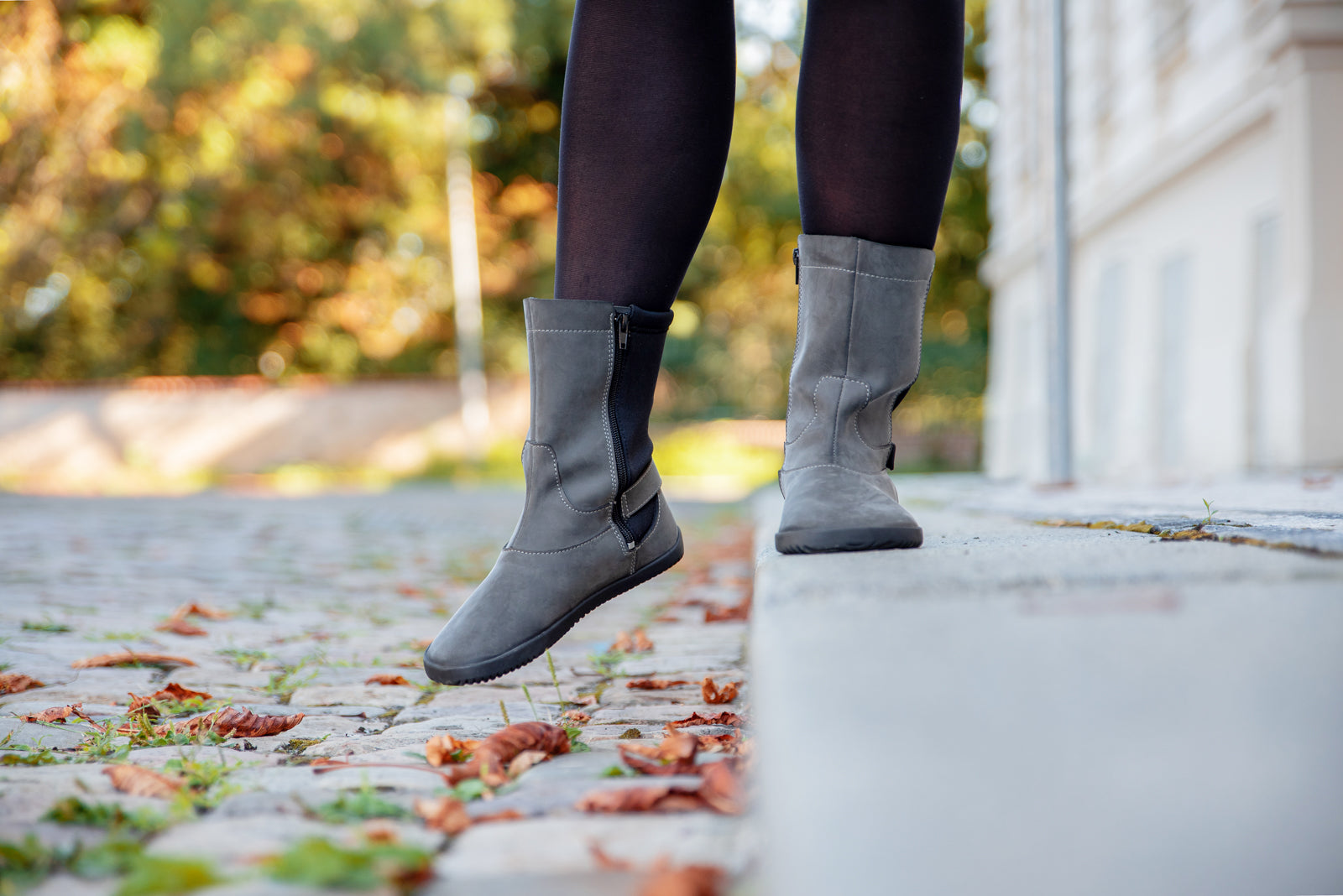 barefoot grey nubuck mid-calf boots
