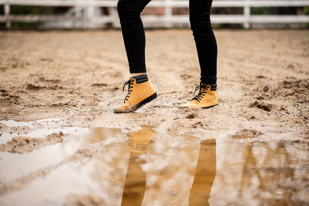 winter barefoot boots Shuma Winter mustard nubuck