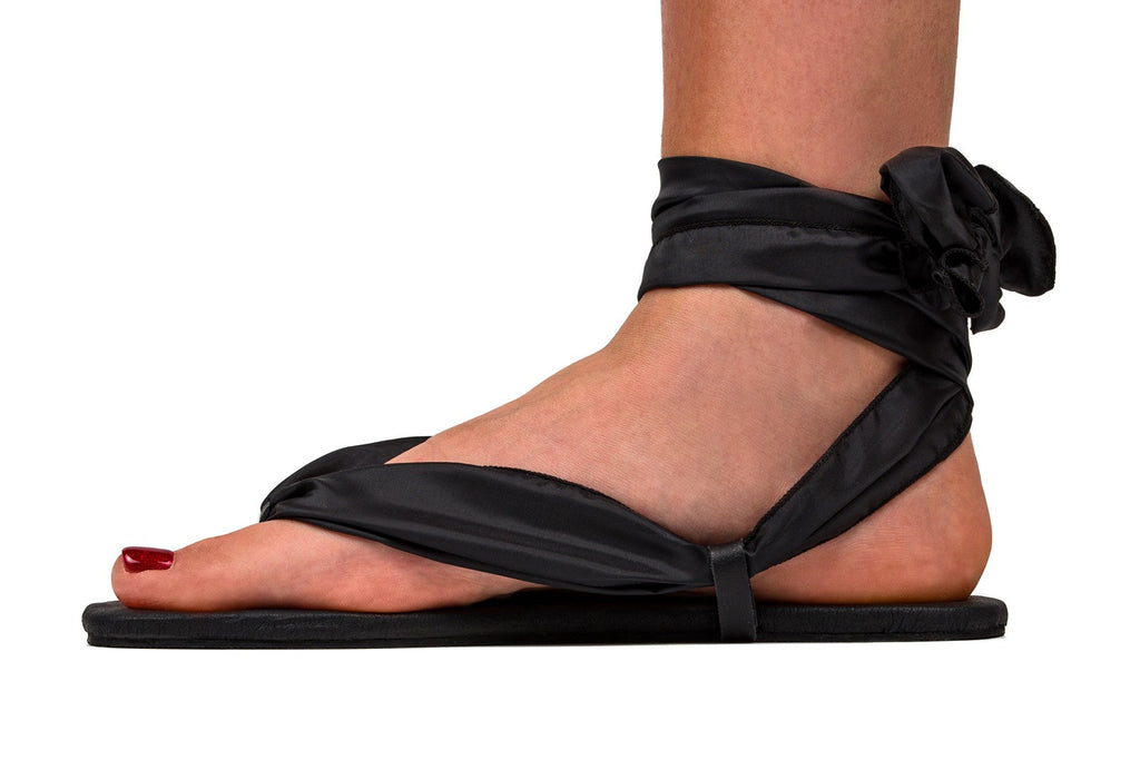 Barefoot Ribbon Ankle-Tie Sandals - black