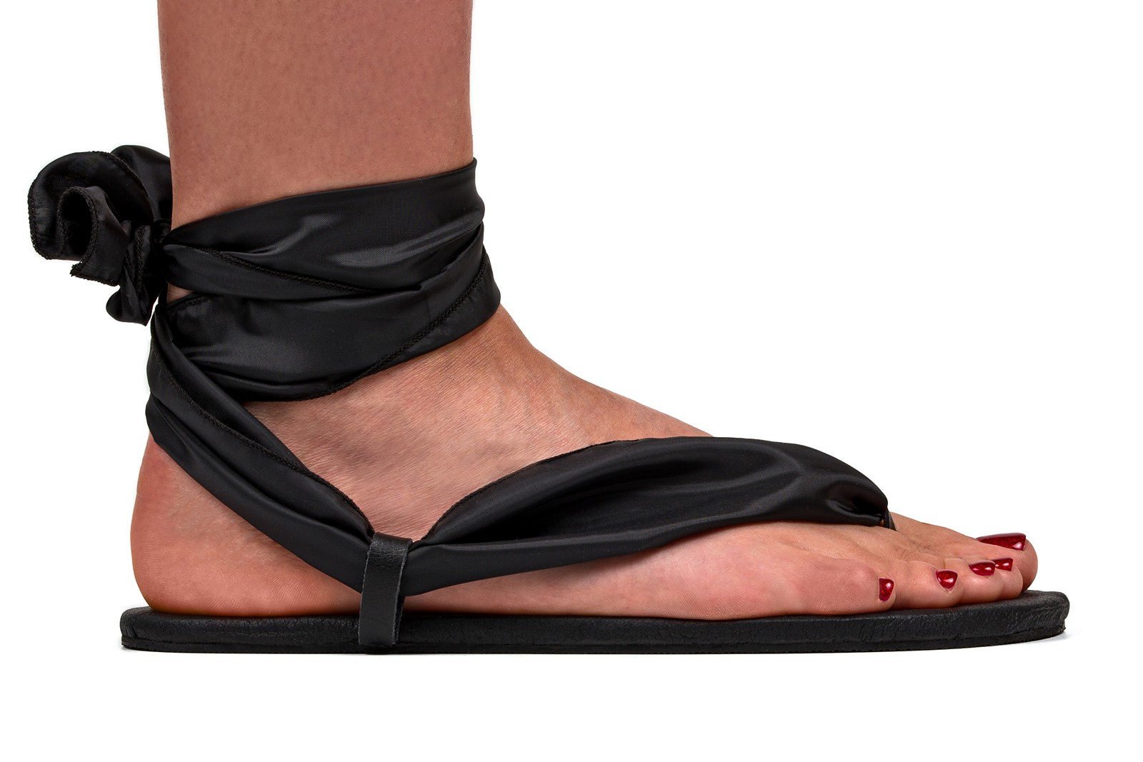 Barefoot Ribbon Ankle-Tie Sandals - black