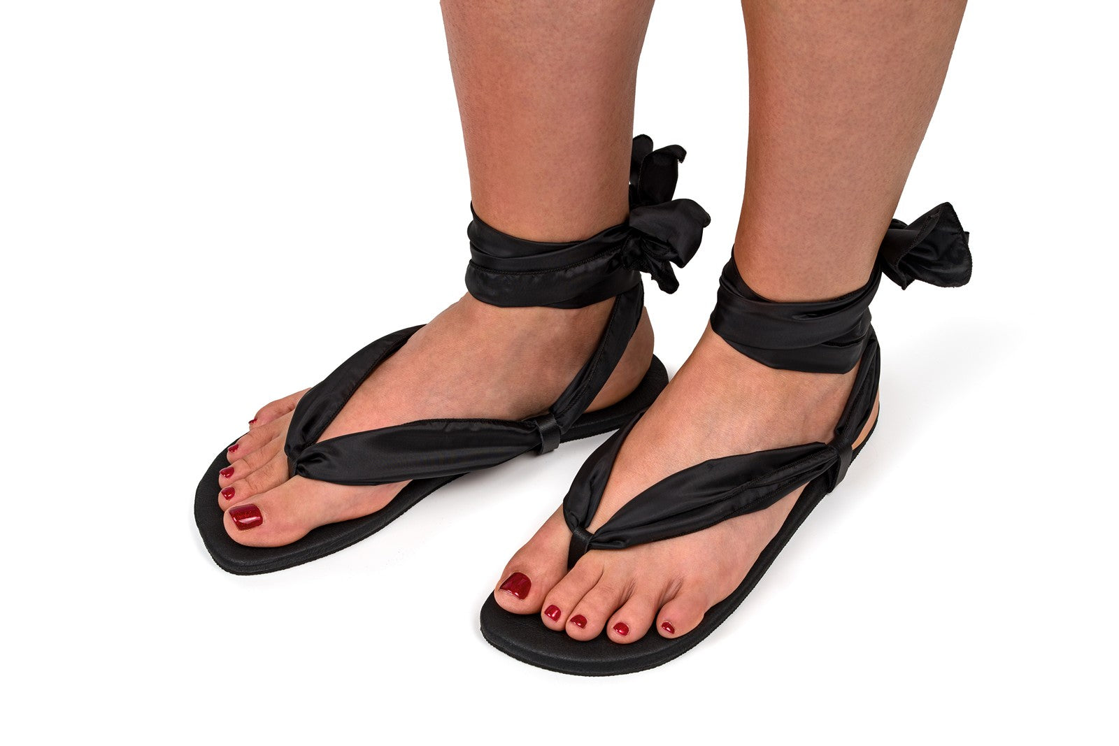 Barefoot Ribbon Ankle-Tie Sandals - black