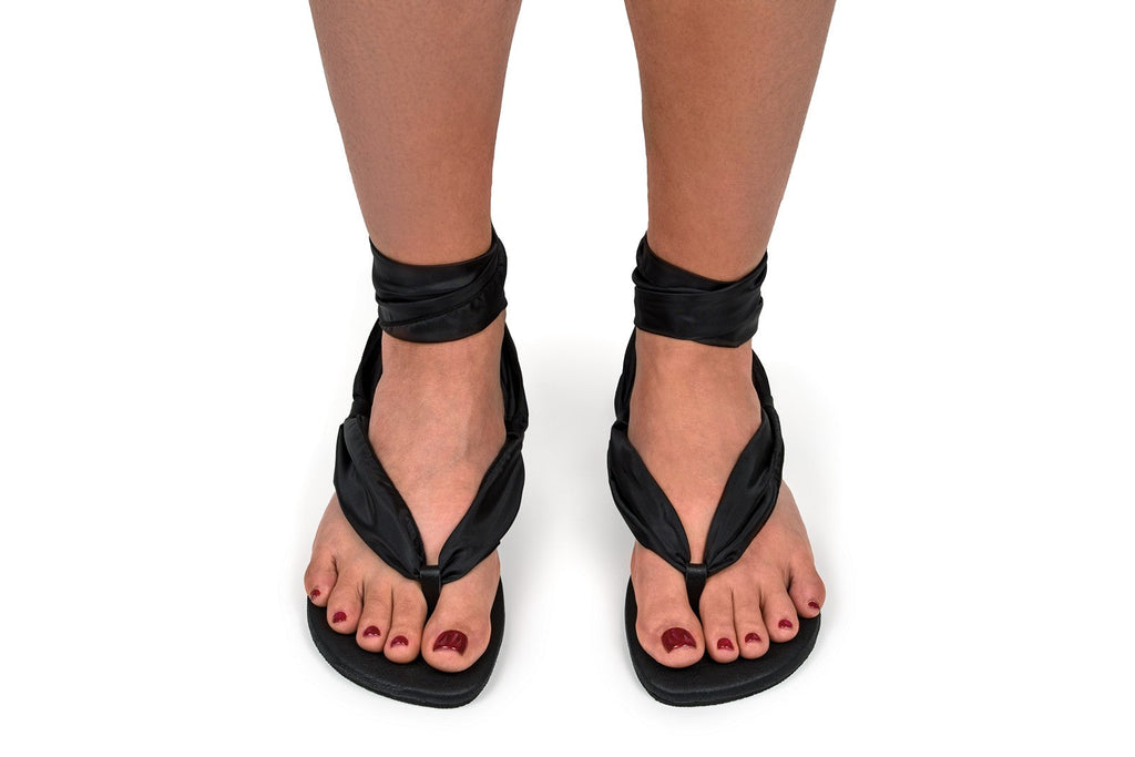 Barefoot Ribbon Ankle-Tie Sandals - black