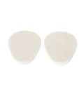 Pair of white felt metatarsal pads with rounded tapered shape, 1/4 inch thick.