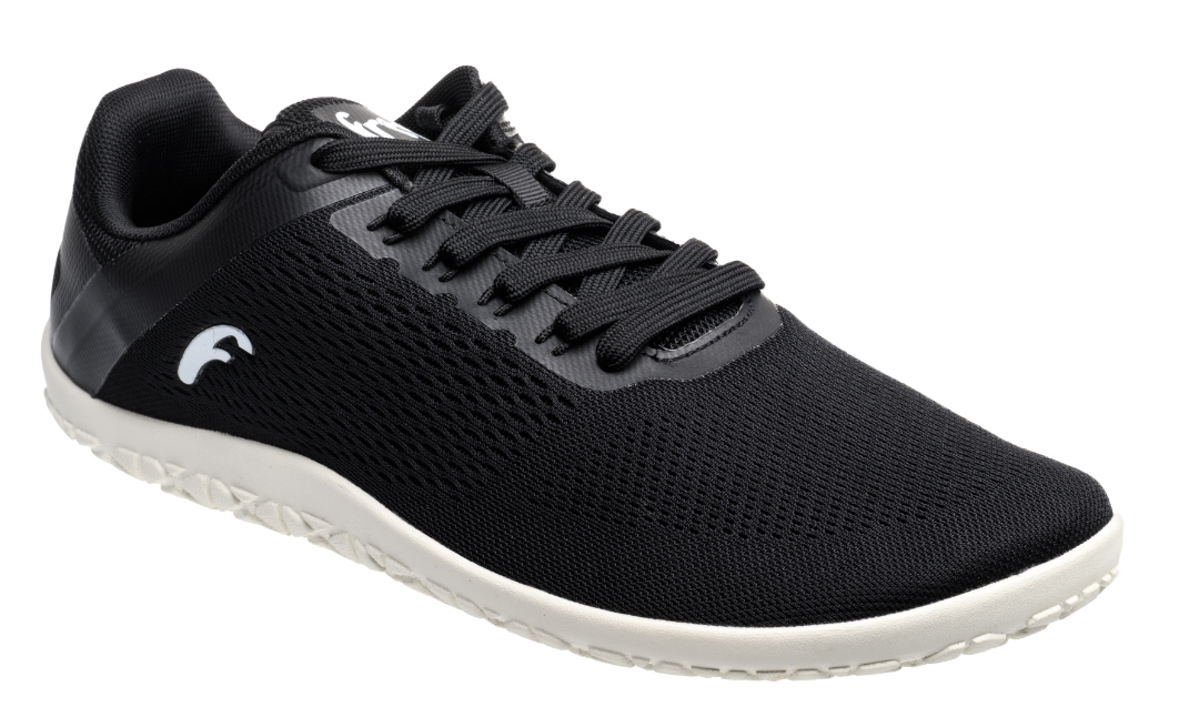 Black lightweight slip-on sneaker with white sole and breathable mesh upper.