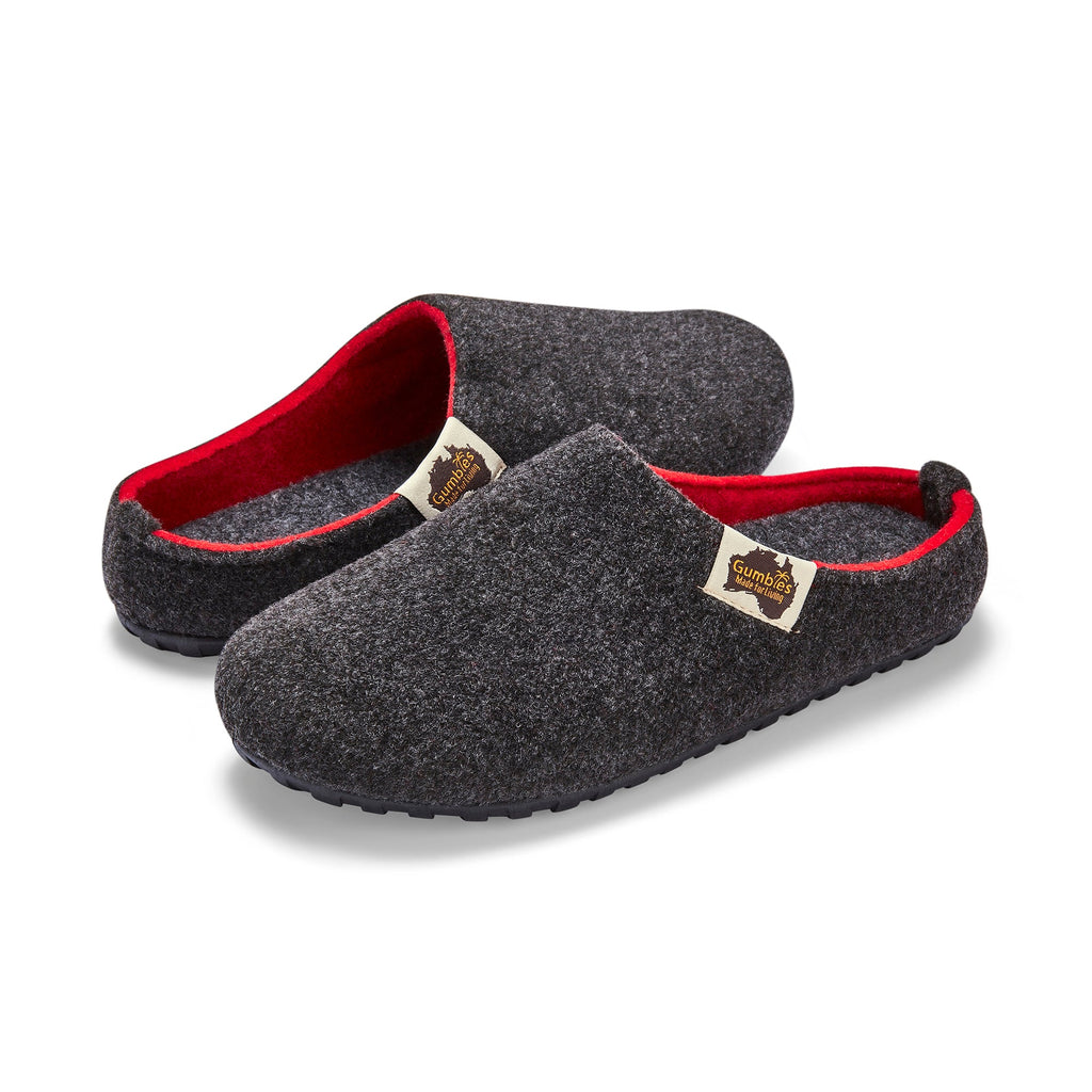 Outback Slippers - Charcoal & Red